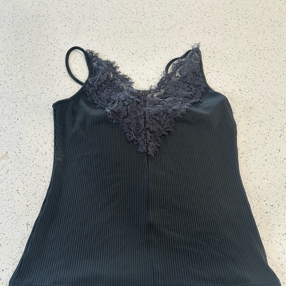 Gray Lace Trim Cami Top